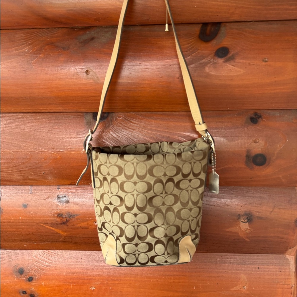Vintage 1980’s Coach Tan and Brown Signature Crossbody Bag